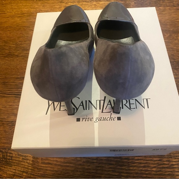 Yves Saint Laurent Rive Gauche Patent Grey/Suede Tribtoo Cap Pumps US 36.5 - Picture 6 of 9